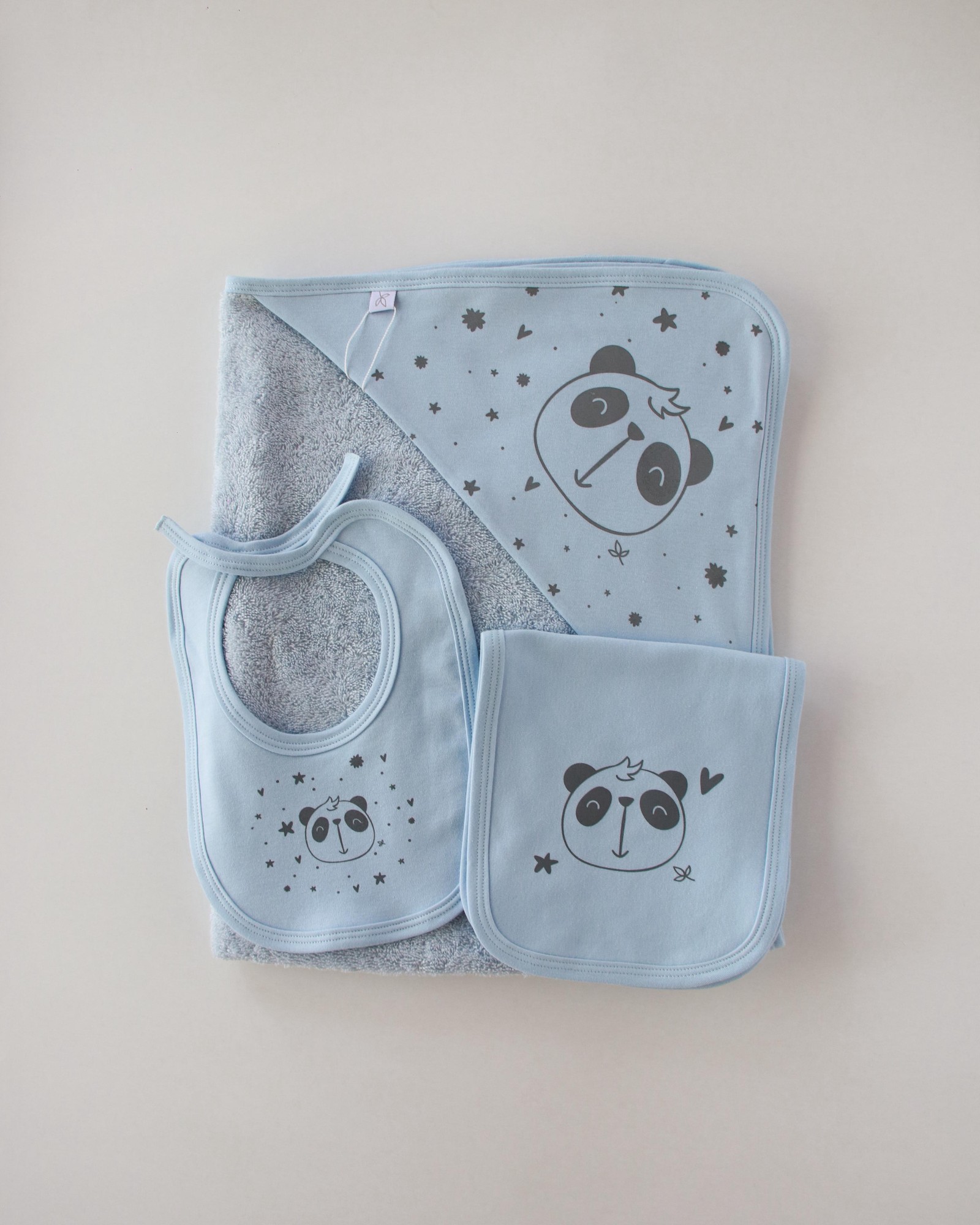 Kit Toalla c/Srigrafia Panda Nata- Celeste Cod. 1029
