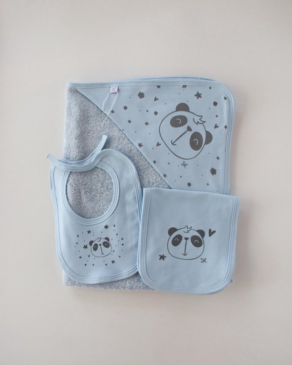 Kit Toalla c/Srigrafia Panda Nata- Celeste Cod. 1029