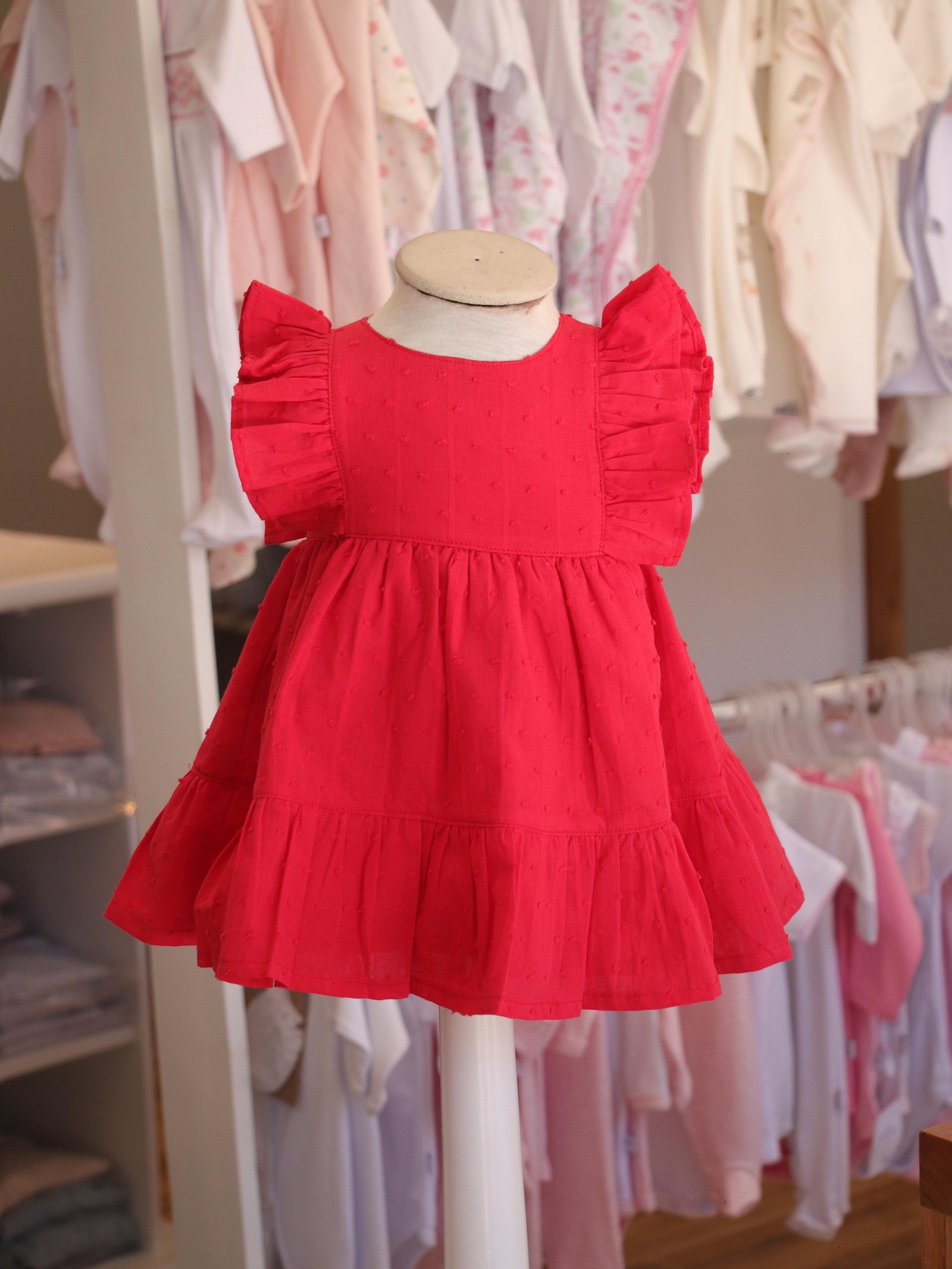 Vestido C/Volados Arami- Rojo Plumeti Cod. 609