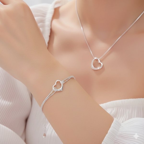 Set Collar + Pulsera Corazón en Plata 925
