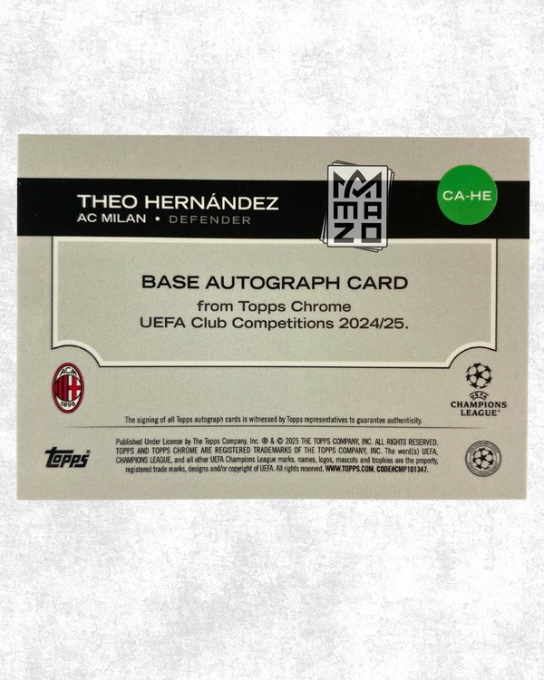 Subasta - AUTOGRAFO Theo Hernández AC Milán - Numerada 86/99