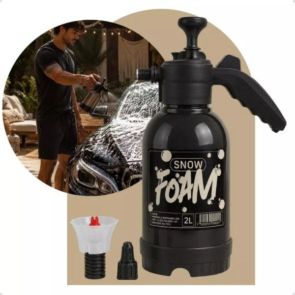 Snow Foam Pulverizador Manual Borrifador Alta Pressão 2 Litros Com 2 Bicos Espuma Automotivo Lavagem Carro Moto Limpeza