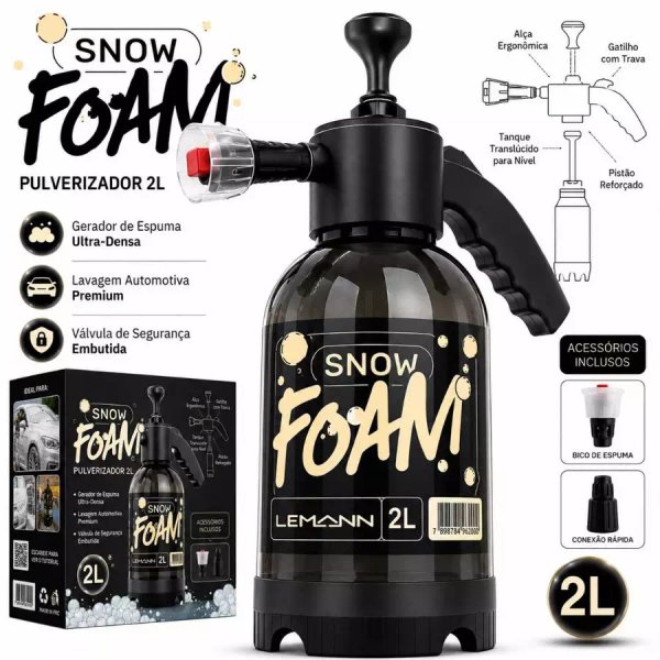 Snow Foam Pulverizador Manual Borrifador Alta Pressão 2 Litros Com 2 Bicos Espuma Automotivo Lavagem Carro Moto Limpeza