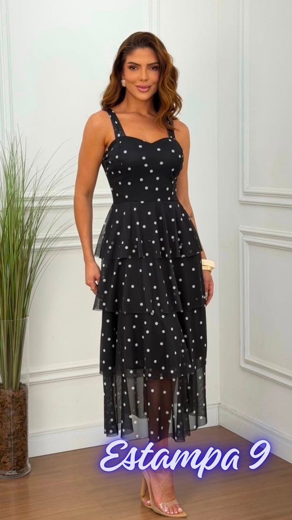 Vestido de Tul Midi Estampado