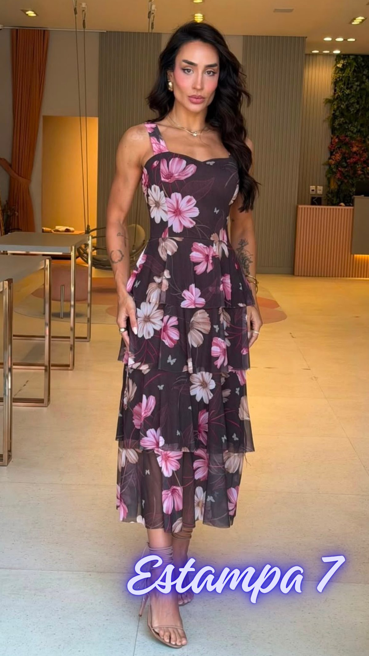 Vestido de Tul Midi Estampado  - 8