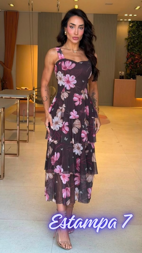 Vestido de Tul Midi Estampado