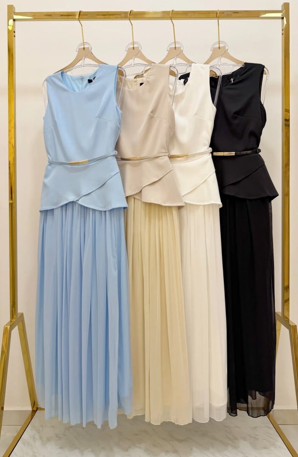 Vestido Elegante con Falda Plisada, Incluye Cinto