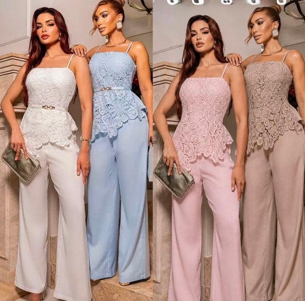 Conjunto de Pantalón y Blusa con detalle de Guipure - Incluye Cinturón