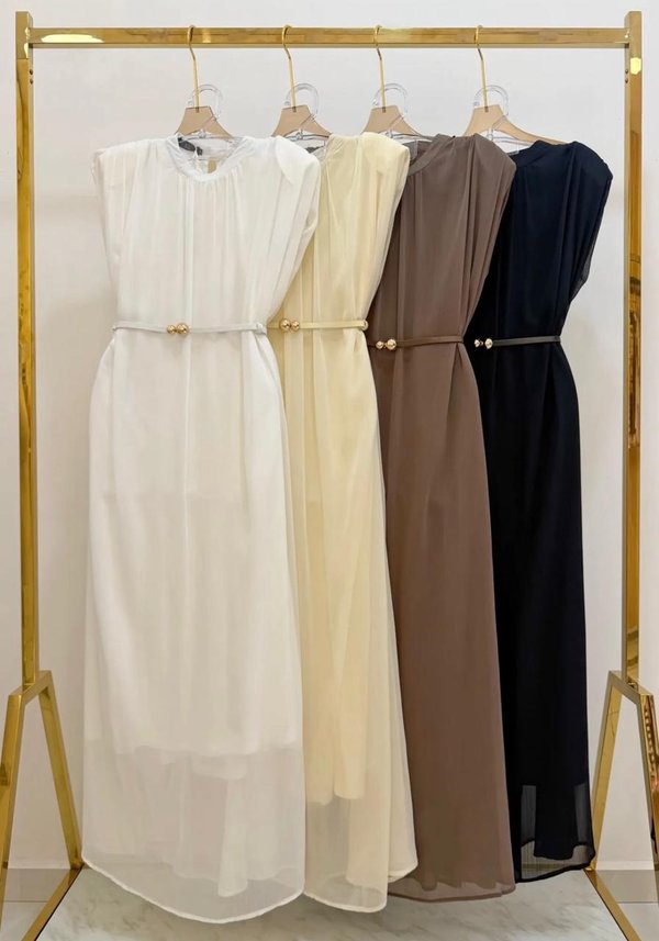 VESTIDO CLÁSICO CON CUELLO MAO SIN MANGAS Y CINTURÓN - PRIMAVERA/VERANO