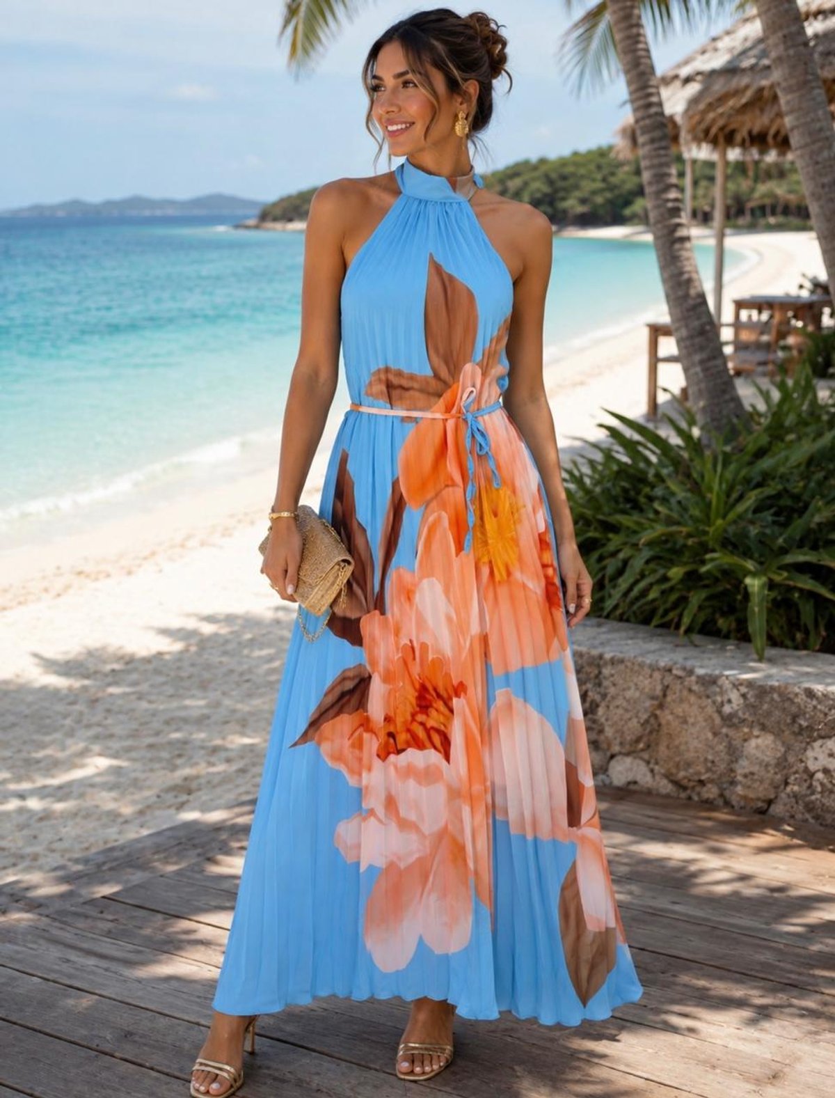 Vestido Elegante Plisado con Estampa - 3