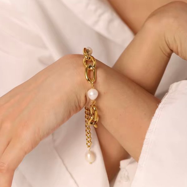 Pulsera acero con perlas 