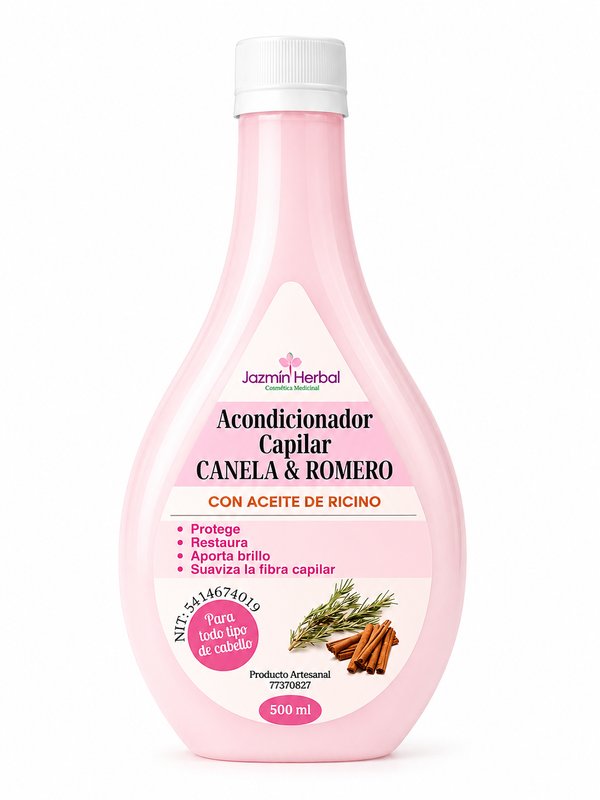 Jazmín Herbal Cosmética Medicinal – Acondicionador Capilar Canela & Romero (Con aceite de ricino)