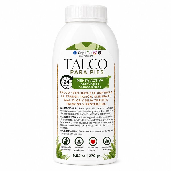 Organiko – Talco para Pies (Menta Activa Antifúngico Antibacteriano)