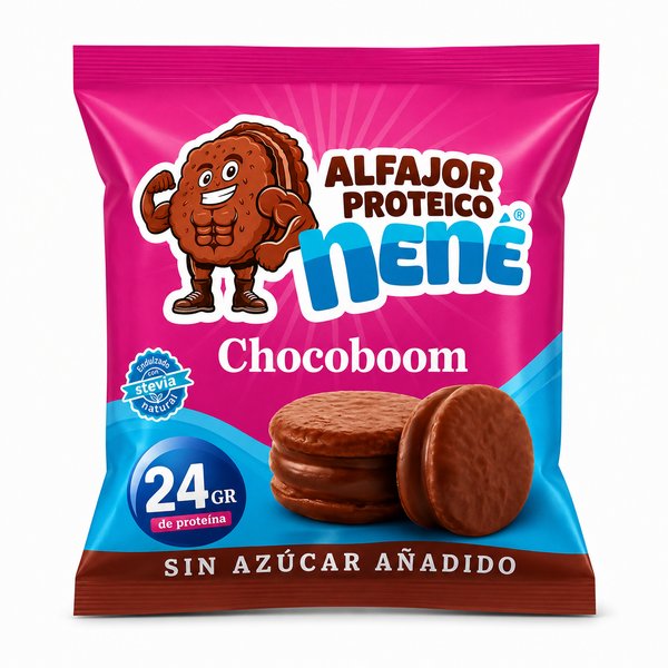 Nene – ALFAJOR PROTEICO Chocoboom (Endulzado con stevia natural, Sin azúcar añadido)