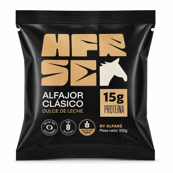HORSE BY ALFARÉ – ALFAJOR CLÁSICO DULCE DE LECHE (Bajo en azúcares, Sin gluten, Alto en fibra)