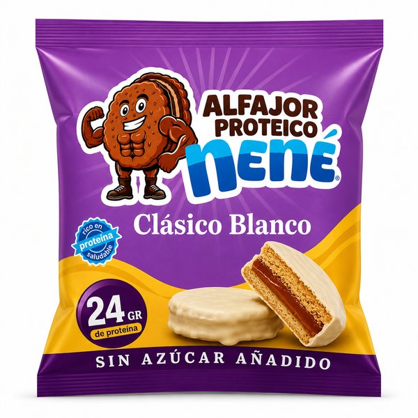 Nene – ALFAJOR PROTEICO Clásico Blanco (Sin azúcar añadido, rico en proteína saludable)