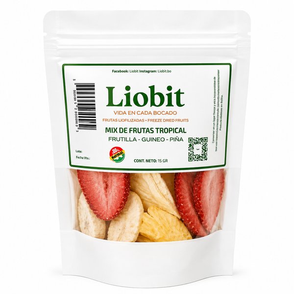 Liobit – MIX DE FRUTAS TROPICAL (Frutilla - Guineo - Piña / Frutas Liofilizadas)
