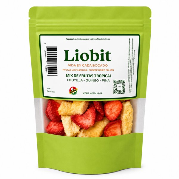 Liobit – Mix de Frutas Tropicales (frutilla, guineo y piña liofilizados).