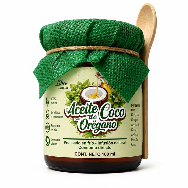 Manzana verde – Aceite de Coco con Orégano (Prensado en frío - Infusión natural)