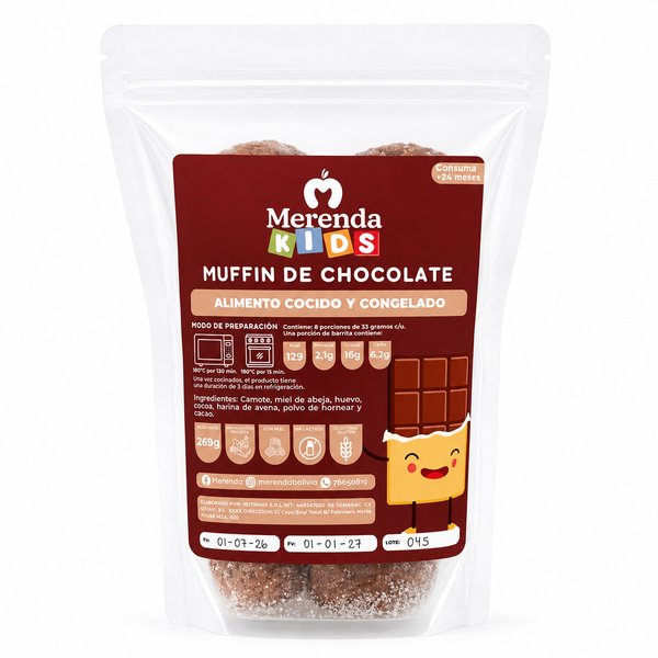 Merenda KIDS – MUFFIN DE CHOCOLATE (Alimento cocido y congelado)