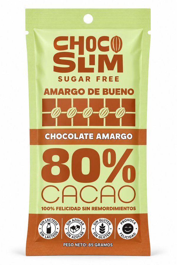 CHOCO SLIM SUGAR FREE – CHOCOLATE AMARGO 80% CACAO (85GR)