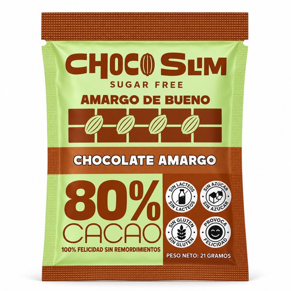 CHOCO SLIM SUGAR FREE – CHOCOLATE AMARGO 80% CACAO ( 21GR )