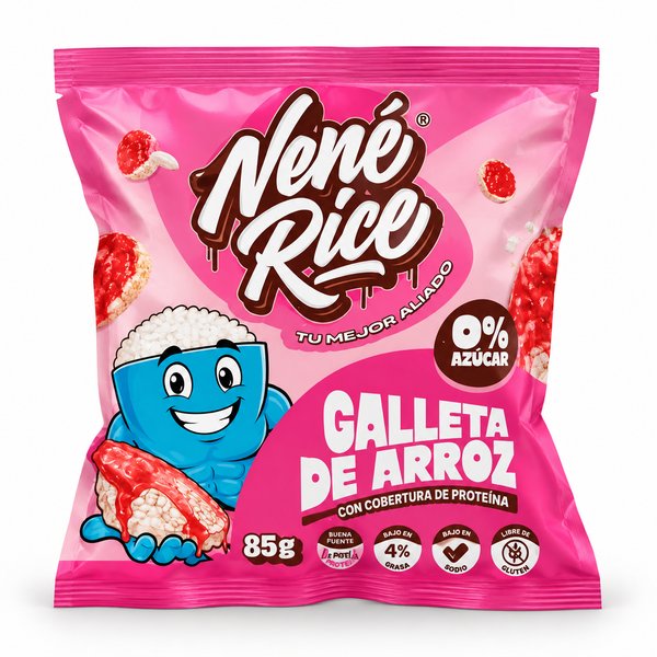 Nenė Rice – GALLETA DE ARROZ SABOR FRUTILLA CON COBERTURA DE PROTEÍNA