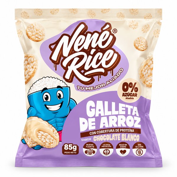 Nenė Rice – GALLETA DE ARROZ CON COBERTURA DE PROTEÍNA SABOR CHOCOLATE BLANCO