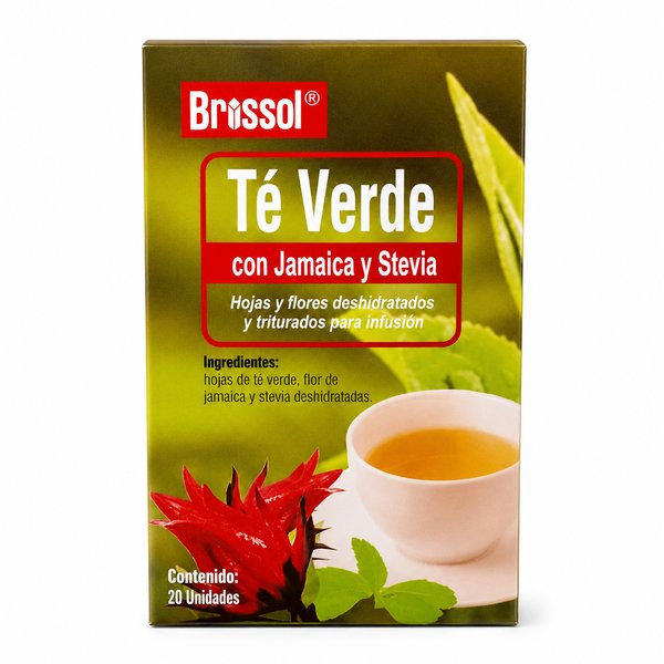 Brissol – Té Verde con Jamaica y Stevia (Hojas y flores deshidratados y triturados para infusión)