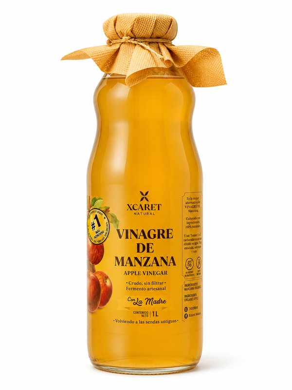 Xcaret Natural – Vinagre de Manzana (Apple Vinegar - Con La Madre - Crudo, sin filtrar, Fermento artesanal)