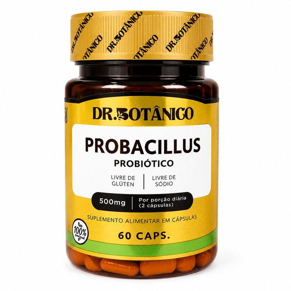 Dr. Botânico – Probacillus Probiótico (Livre de Glúten - Livre de Sódio - 500 mg por porção diária de 2 cápsulas)