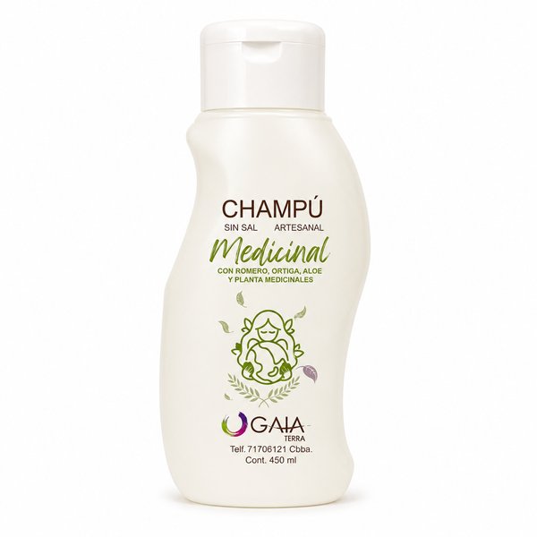 Gaia Terra – Champú Medicinal (Sin Sal - Artesanal - Con Romero, Ortiga, Aloe y Plantas Medicinales)