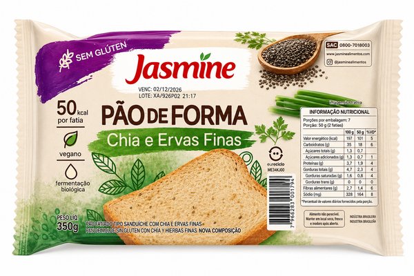 Jasmine – Pão de Forma Chia e Ervas Finas (Sem Glúten)