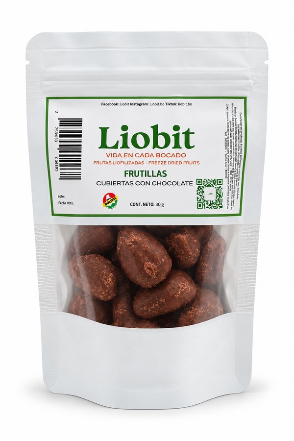 LIOBIT – FRUTILLAS CUBIERTAS CON CHOCOLATE (Frutas Liofilizadas-30gr)