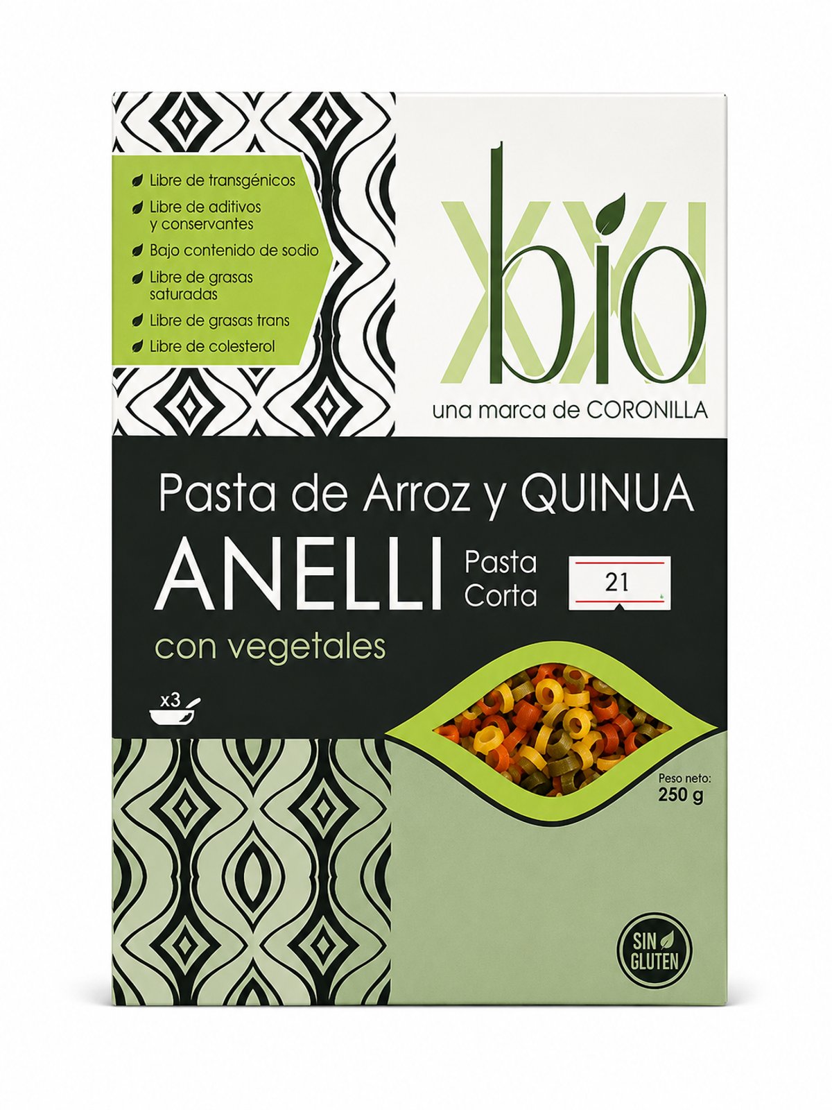 Pasta de arroz y quinua anelli con vegetales (Bio XXI) - Sin gluten