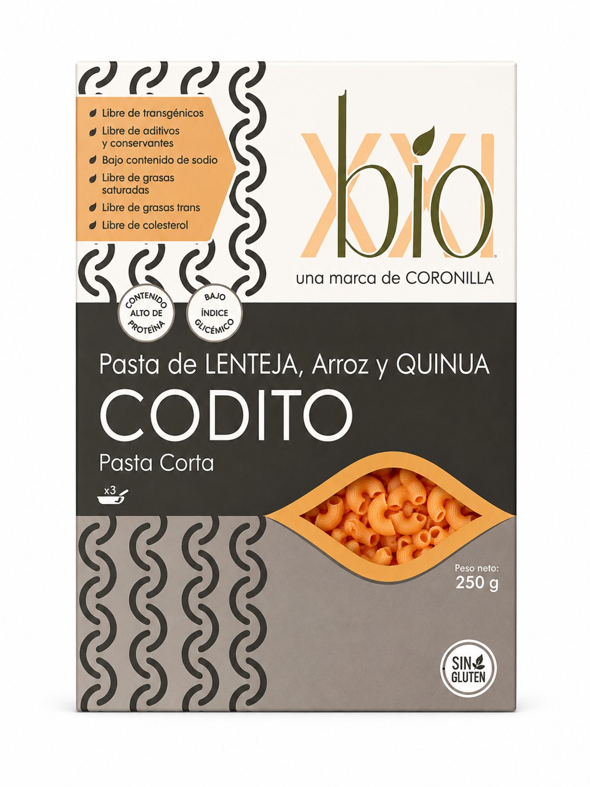 Pasta de lenteja, arroz y quinua codito (Bio XXI) - Sin gluten