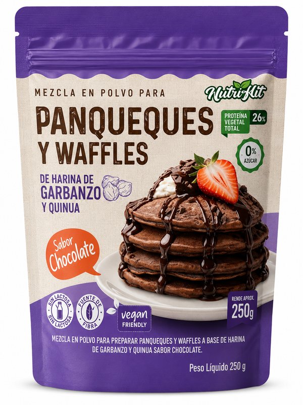 Premezcla para Panqueque y Waffles Sabor Chocolate.