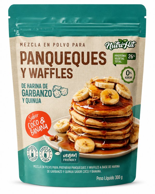 Premezcla para Panqueque y Waffles Sabor Coco y Banana.