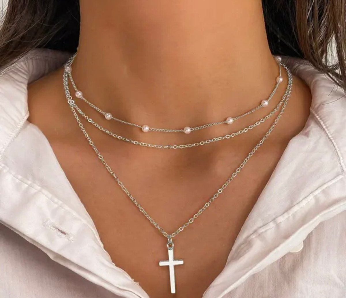 cadenita de triple colgante de cruz ✨ - 2