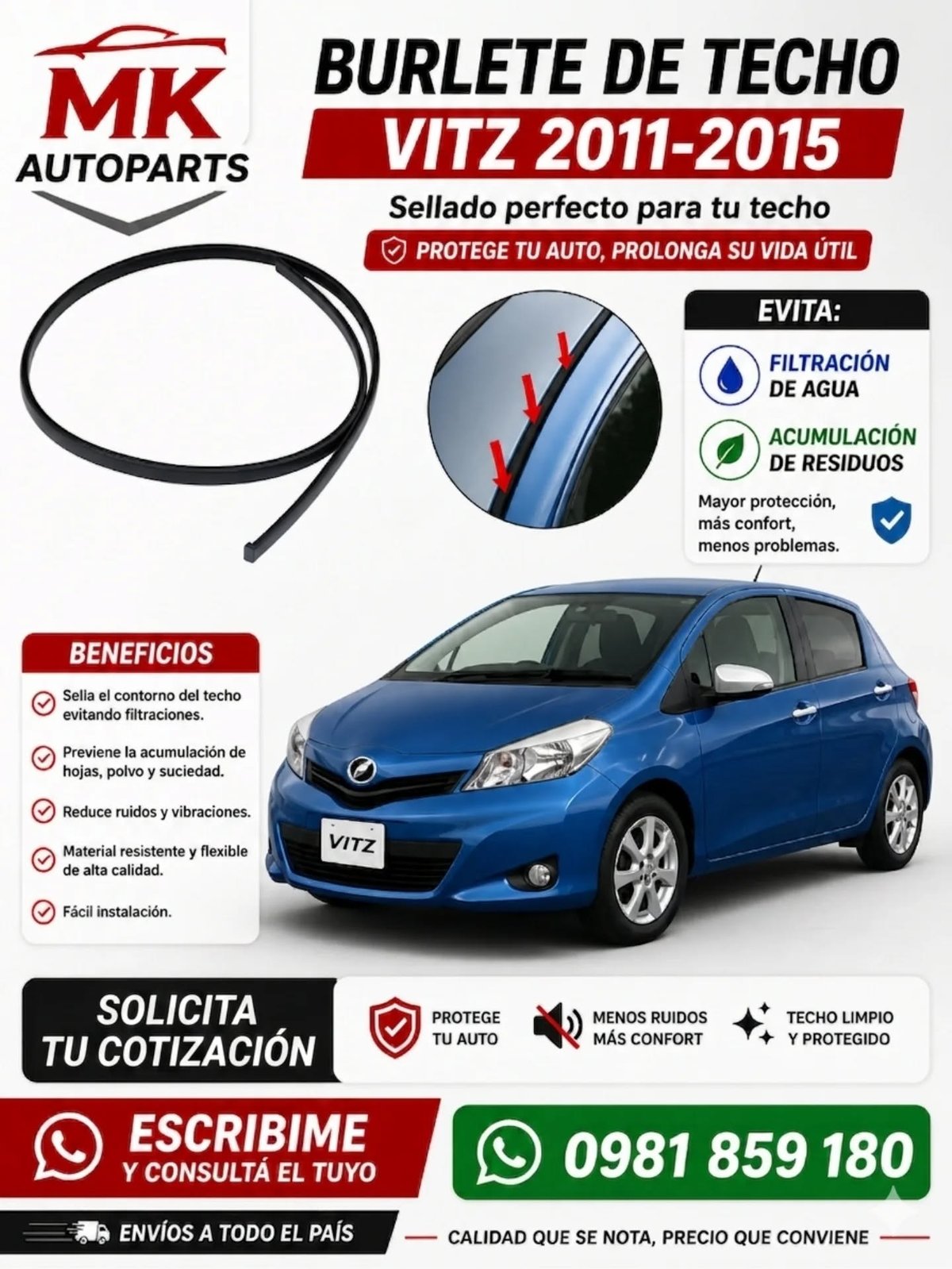 Goma de techo Vitz 2012-2014