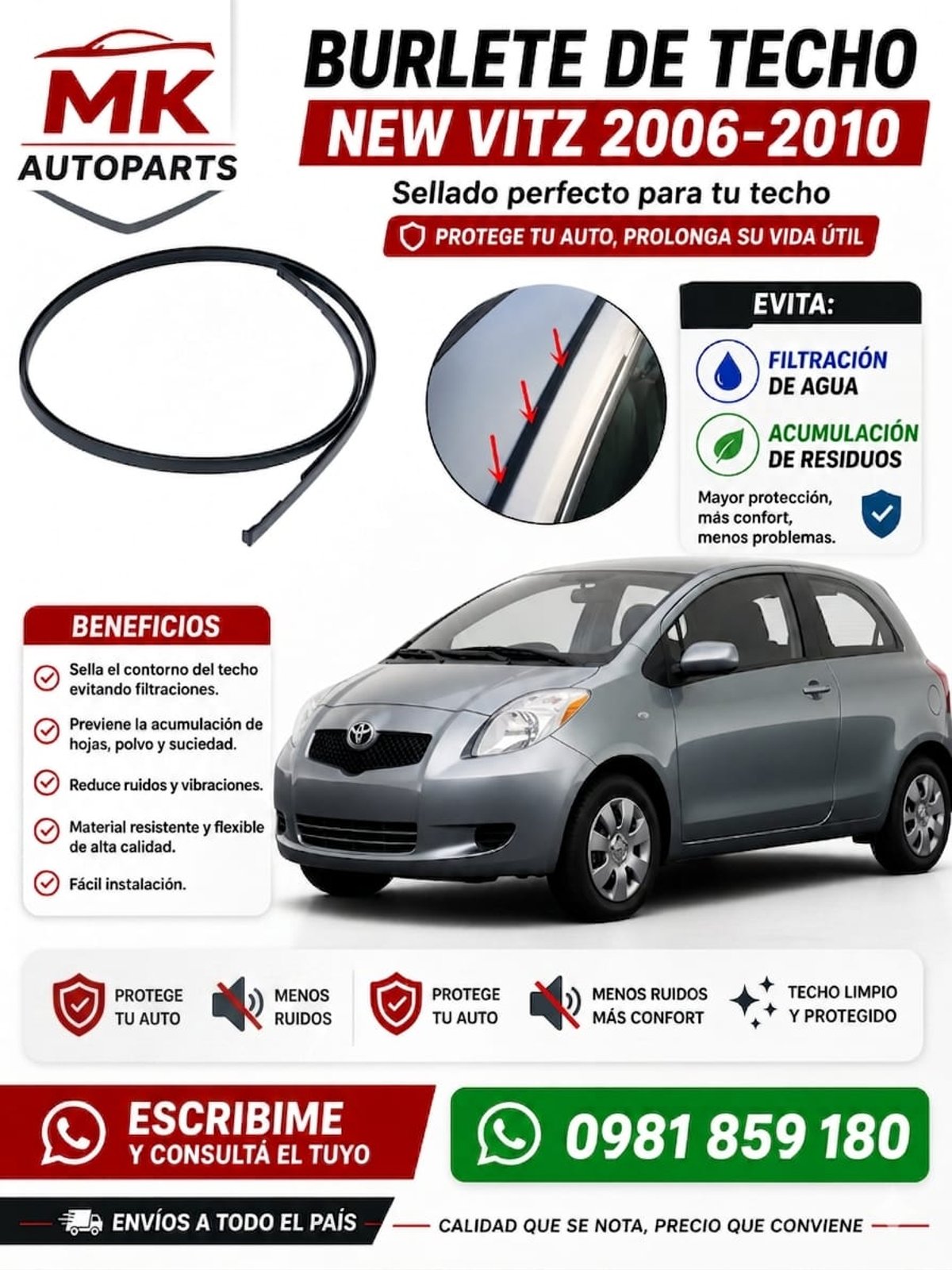 Goma de techo Vitz 2006-2010