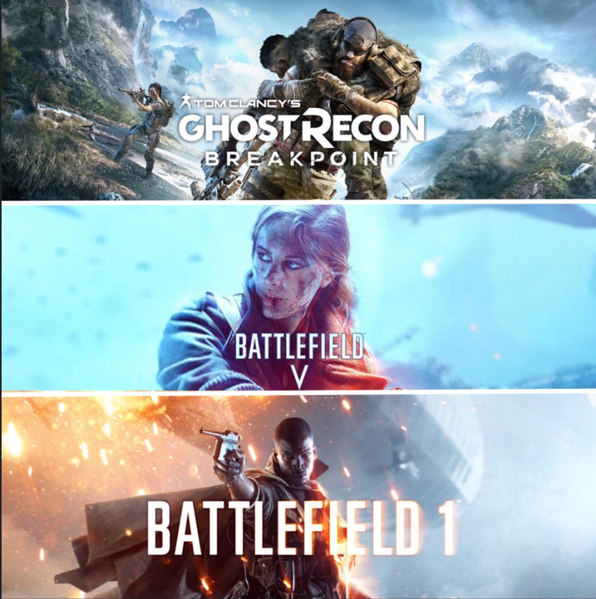 Combo 3×2 | Battlefield™ 1 + Battlefield™ V + Ghost Recon BreakPoint - PS4/PS5