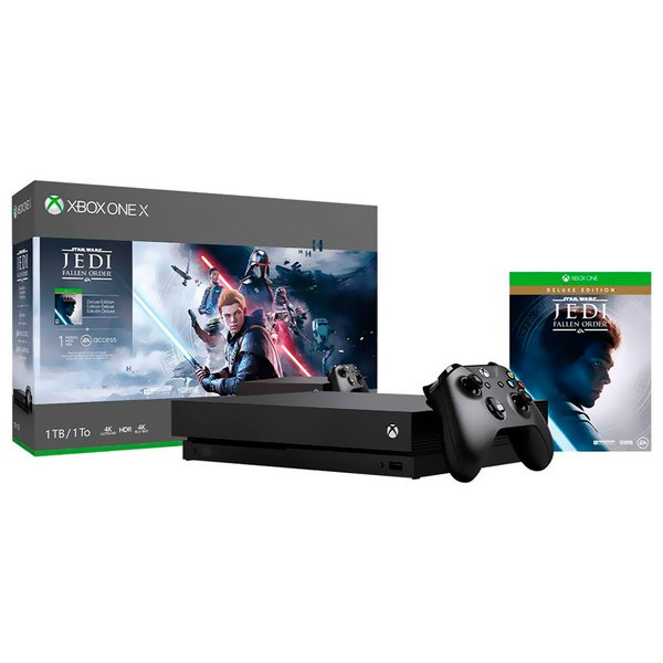 Consola XBOX One X 1TB SSD / 4K / 120FPS / Bivolt - Negro + Juego Star Wars Jedi Fallen (Americano)