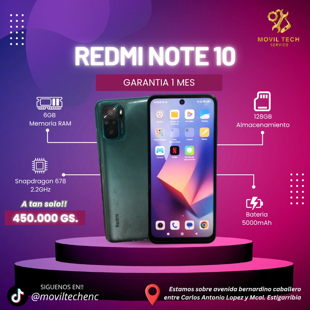 REDMI NOTE 10 128GB/6GB (USADO)