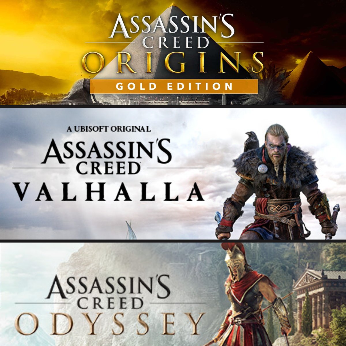 Combo 3×2 | Assassin’s Creed® Origins – Odyssey – Valhalla  - PS4/PS5 (Digital)