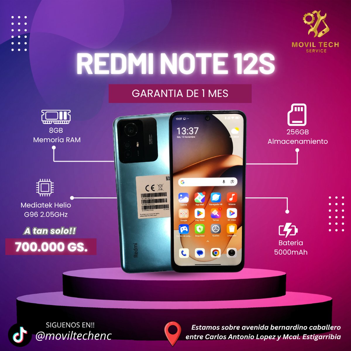 REDMI NOTE 12S DE 256GB/8GB (USADO)