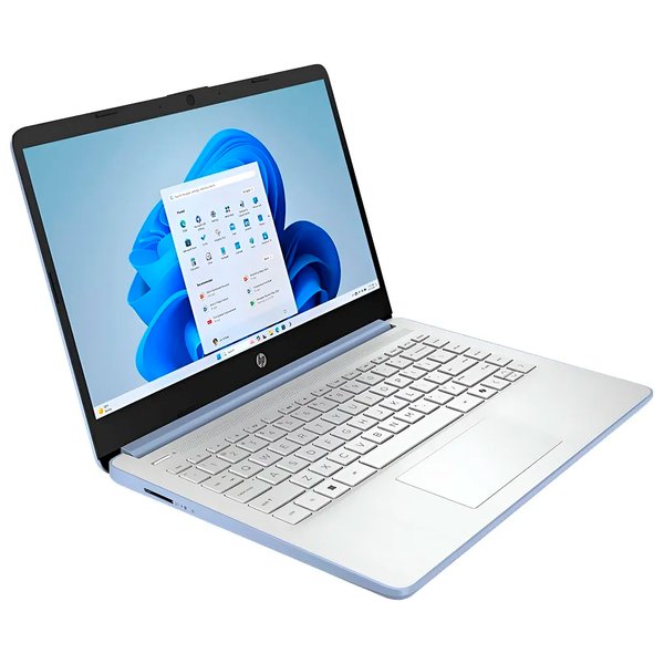 Notebook (Laptop) HP 14-DQ6102DX, Intel N150 (3.60 GHz), 4 GB RAM, 128 GB UFS, Pantalla de 14" HD (1366 x 768), Windows 11 Home, Teclado en Inglés, Azul claro.