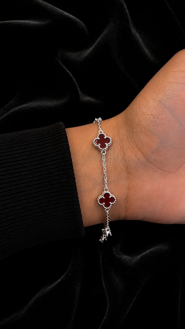 Pulseras - Floral rojo - Plata