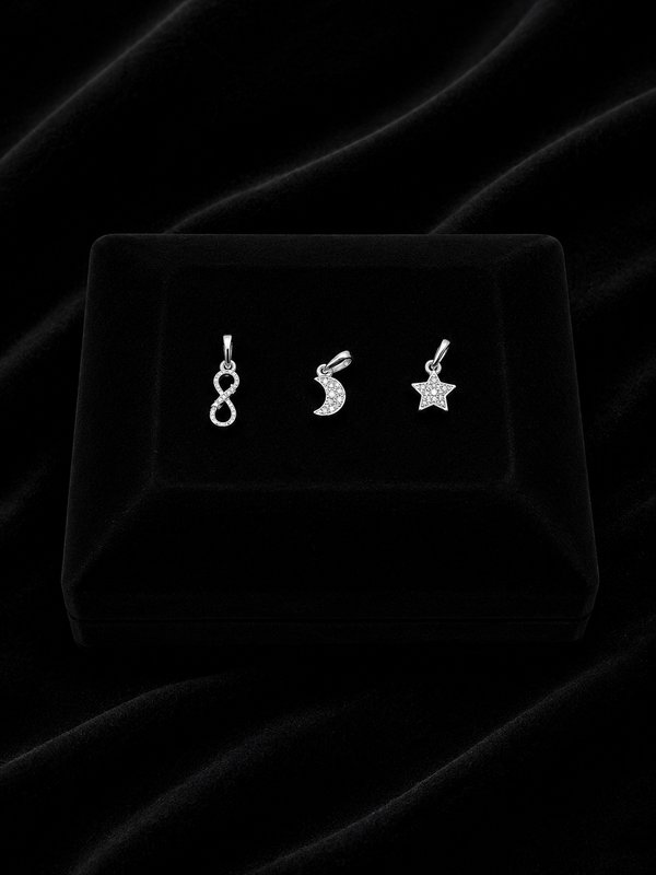 Dijes Luna, Estrella e Infinito – Plata Italiana 925
