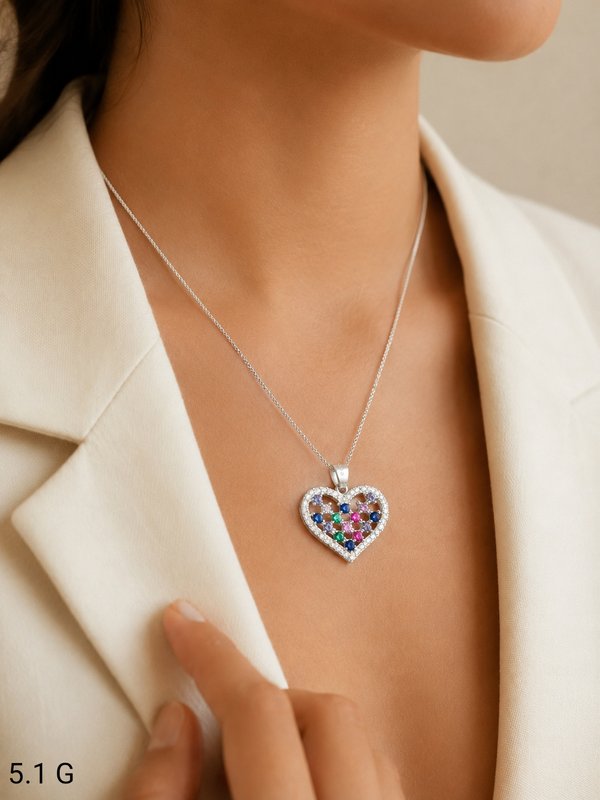 COLLAR - CORAZON MULTICOLOR - PLATA